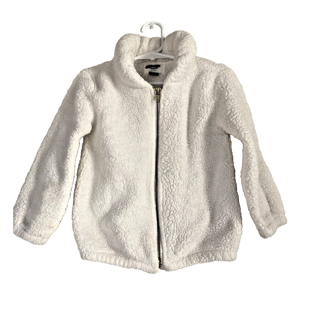 Old Navy Girls White Sherpa Ivory Jacket with Zipper Warm Size 4 toddler